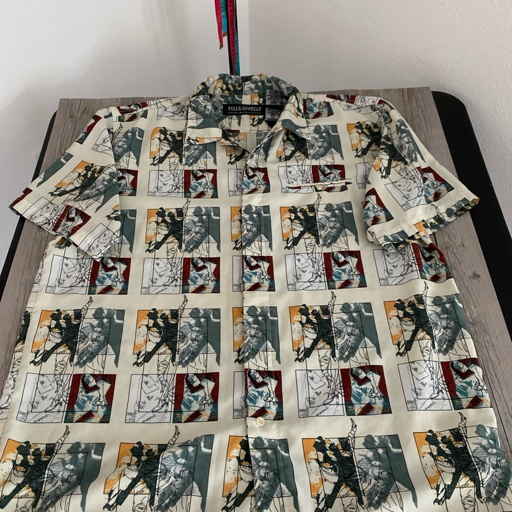 Rare VTG Pelle Pelle Marc Buchanan Button Shirt Comic Dance Art XL